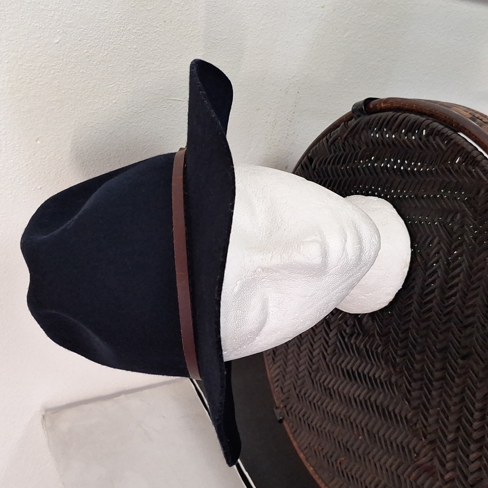 Yellow Blue 108 Fedora Black 100% Wool Hat Women S-M